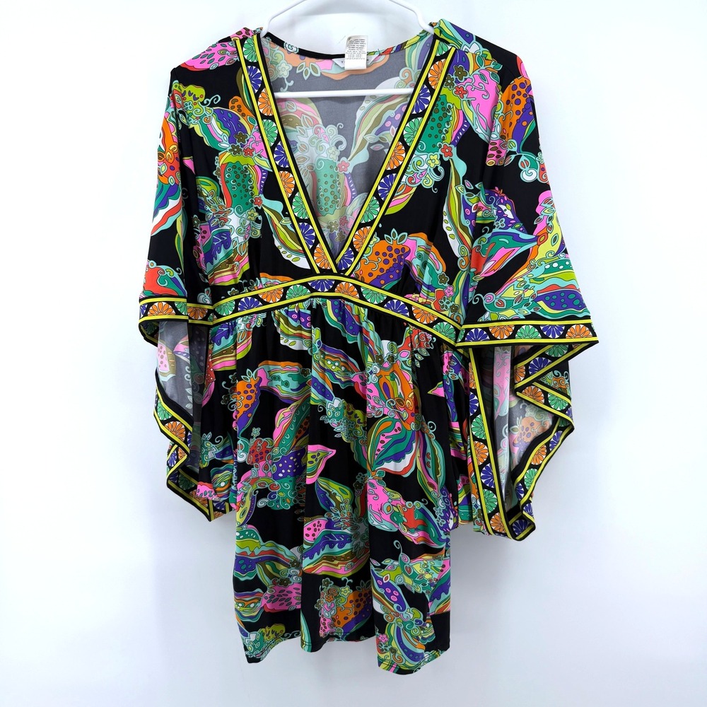 Trina Turk Sea Garden Tunic Swim Cover Up M Multicolor Womens Resort Wear Retro